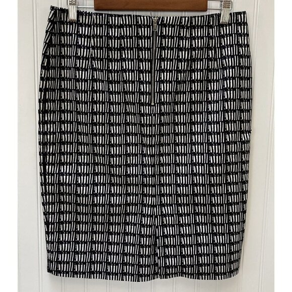 Adrianna Papell Geometric Black White Exposed Zip Lined Pencil Straight Skirt-6 - Picture 2 of 10